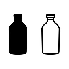 Bottle icon. Black contour linear silhouette. Vertical side view. Vector simple flat graphic illustration. The isolated object on a white background. Isolate.