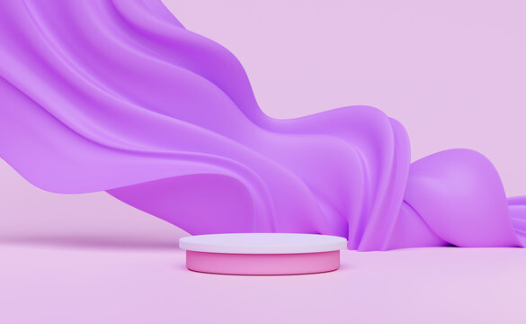 3d pink stage podium empty with purple soft fabric, abstract geometric cosmetic showcase pedestal pink background. minimal modern scene, 3d render illustration © Adam