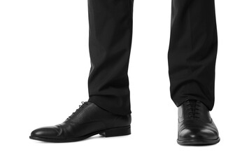 Businessman in leather shoes on white background, closeup