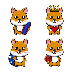 cute vector design illustration mascot bundle shiba inu