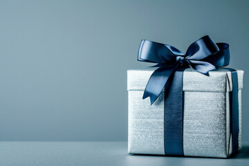 Elegant Gift Box with Satin Ribbon on Textured Background. Generative ai