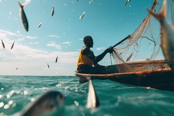 african men working as fishermen