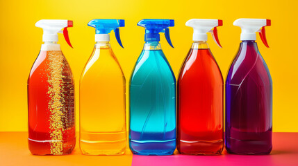 cleaning chemicals on white background