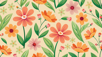 Seamless pattern with flowers and leafs. Vector illustration.