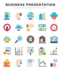 Set of simple Flat Business Presentation Icons. Flat art icons pack. Vector illustration.