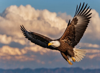 Fototapeta premium Majestic bald eagle soaring in the sky
