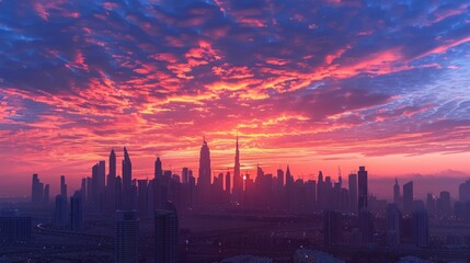 Fototapeta na wymiar Dramatic sunset over the city