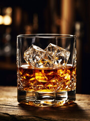Whiskey on the rocks in elegant glass