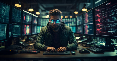 Cybersecurity expert in high-tech control room - 752197337