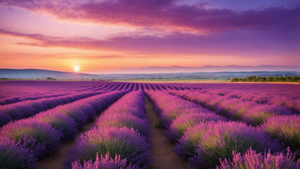 Purple lavender field of Provence at sunset - 752197357