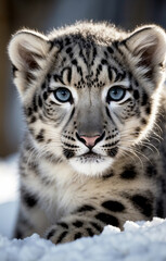 Snow leopard cub close up portrait - 752197391