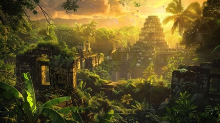 Ruins of ancient temple in the jungle.