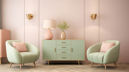 Stylish Interior Design with Mint Green Dresser and Trendy Home Accessories