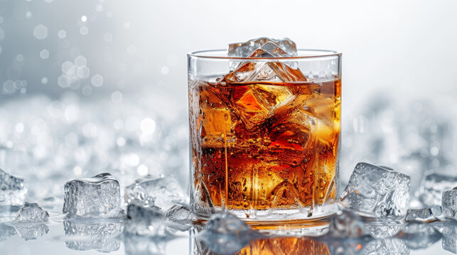 Cocktail with ice on white background