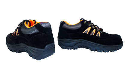 Mountain boots isolated on white background. Safety footwear.