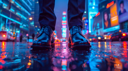 Neon-Lit Journey: A Walk Through the Urban Nightscape. Generative ai