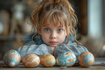 Fototapeta na wymiar Young girl painting Easter eggs_3