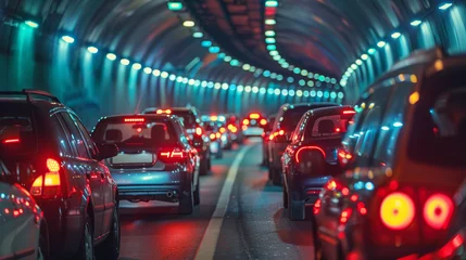 Tuinposter embouteillage de voitures dans un tunnel © Sébastien Jouve