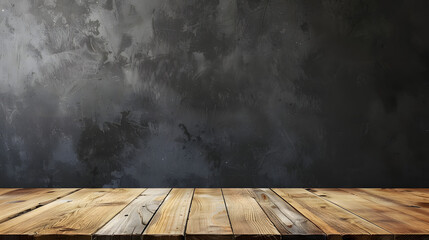 Real wood table top texture on dark room interior design background. For create product display or design key visual , - obrazy, fototapety, plakaty