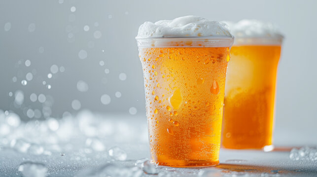 cold cup of beer on white background
