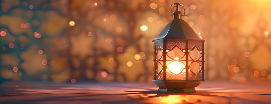 Celebration of islamic eid mubarak and eid al adha lantern in a light background. 4K Video