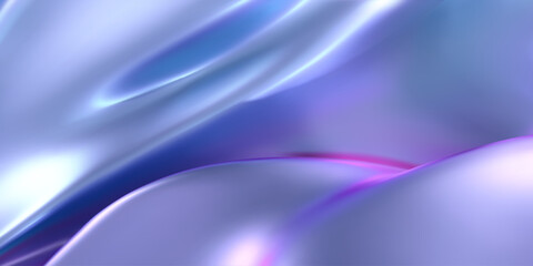 3d holographic liquid wavy texture, iridescent silk fabric background or rainbow smooth metal foil. Render of hologram cloth with wavy folds, shiny gradient effect in motion. 3d vector chrome texture.
