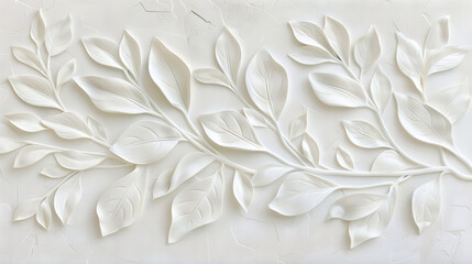 白い石膏のようなテクスチャのボタニカル模様の背景