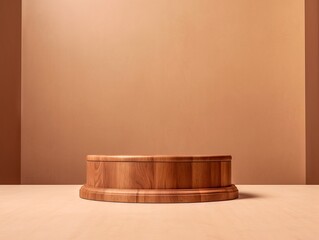 Empty wooden podium for product presentation on a pink background