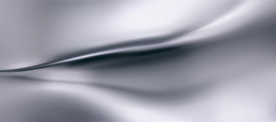 3d chrome liquid wavy texture, silver silk fabric background or smooth metal foil. Render of luxury cloth or curtain with wavy folds, shiny gradient effect flying in motion. 3d vector chrome texture.