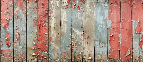 A weathered wooden fence with peeling paint is depicted in the image.