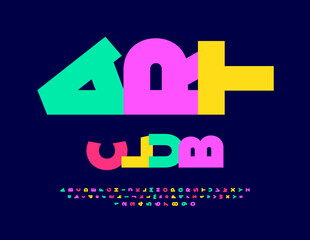 Vector Creative Poster Art Club with Bright Colorful Font. Modern Rotated Alphabet Letters and  Numbers set.
