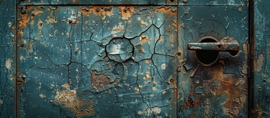 Detailed view of a contemporary metal door showing signs of neglect with visible rust accumulation.