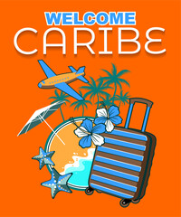 summer holiday background with suitcase Caribbean