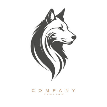 Wolf, fox or dog head abstract logo design template. Dog logotype zoo concept flat icon. Branding identity corporate design.