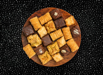 Baklava Set Top View, Ramadan Dessert, Eastern Sweet Filo Pastries, Honey Baklawa, Oriental Desert