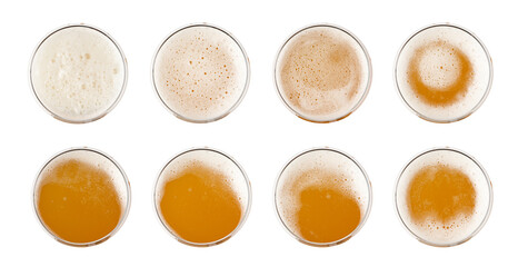 Beer Isolated Top View, Unfiltered Lager in Glass, Wheat Beer with Foam, Bubbles on Alcohol Drunk...