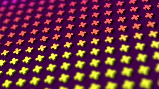 Colored crosses are moving. Camera movement over the background. 4k video for your project.