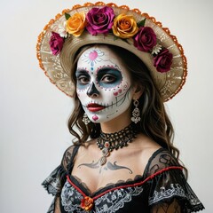 Day of the Dead skeleton skull with flowers
