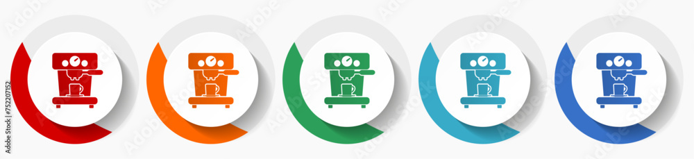 Poster coffee machine vector icon set, flat icons for logo design, webdesign and mobile applications, color