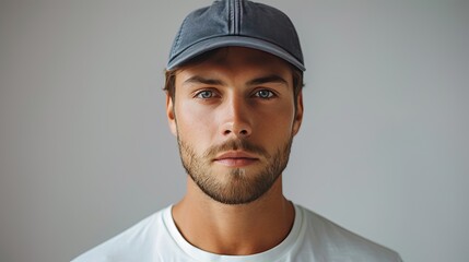 portrait of man wearing plain cap hat, mockup - Powered by Adobe