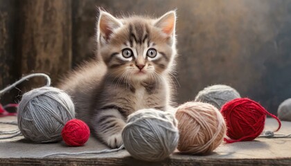kitten playing with yarn