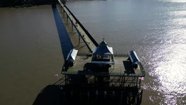 The Clevedon Pier in the town of Clevedon, Somerset, England on the shore of the Severn Estuary