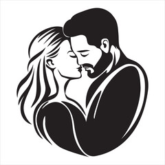 Couple wedding logo. Kiss of man and woman, people fall in love. Romantic card. St. Valentines Day. Love consept. - 752210778