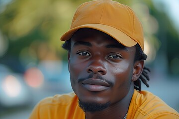 portrait of african man wearing plain cap hat, mockup