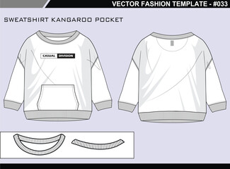 EASY EDITABLE TECH PACK FASHION TECHNICAL FLAT SKETCH ILLUSTRATION DESIGN KANGAROO POCKET SWEATSHIRT