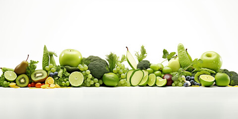 Nutritious Meals backdrop, fruits and vegetables. Green background. Veganism, vegetarianism. Healthy Eating. Clean food.