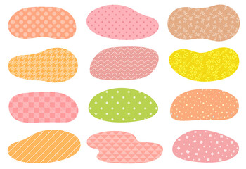 抽象的な形のフレーム　セット　素材　見出し　あしらい　飾り枠　タイトル　ラベル　吹き出し　秋イメージ　おしゃれ　ドット　ストライプ