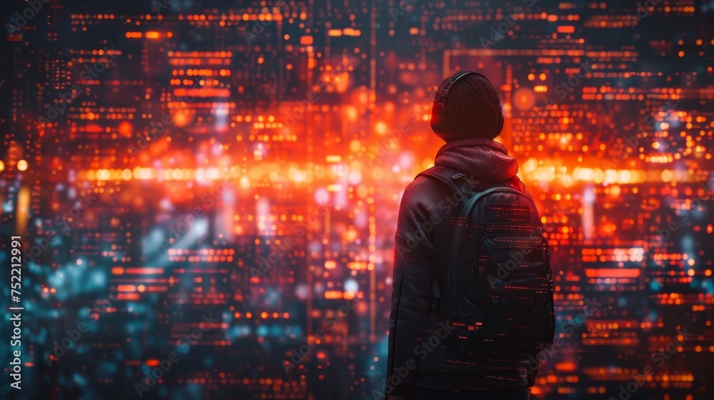 Wall mural human with binary code