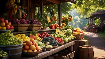 Colorful Market Bounty: Fresh Fruits and Vegetables Galore for Healthy Shopping"
