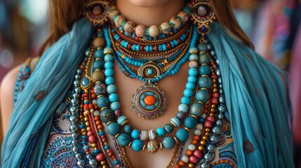Close Up of Woman Wearing Necklace